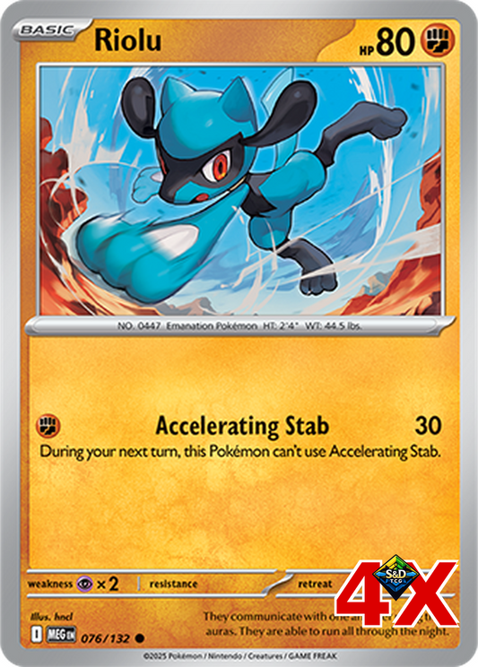 4x Riolu 076/132 4X Playset Mega Evolution Pokemon TCG English NM